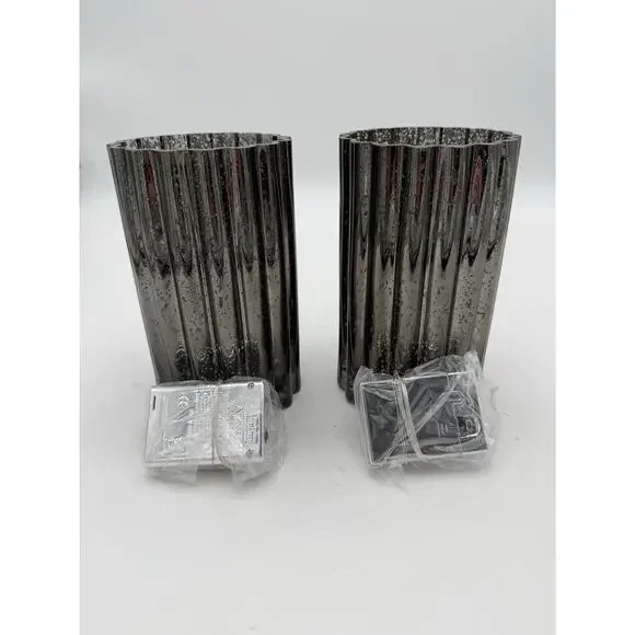 Illuminated Mercury Glass Hurricanes by Valerie Midnight Set of 2 NIB - Picture 2 of 3